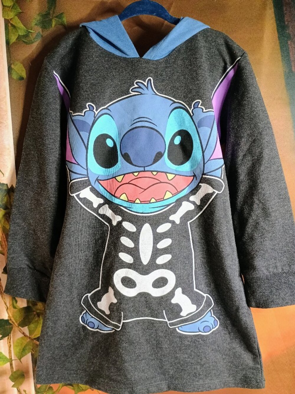 Girls' Disney XS (4-5) Gray Spooky Stitch Skeleton Cosplay Long Sleeves & Hoodie